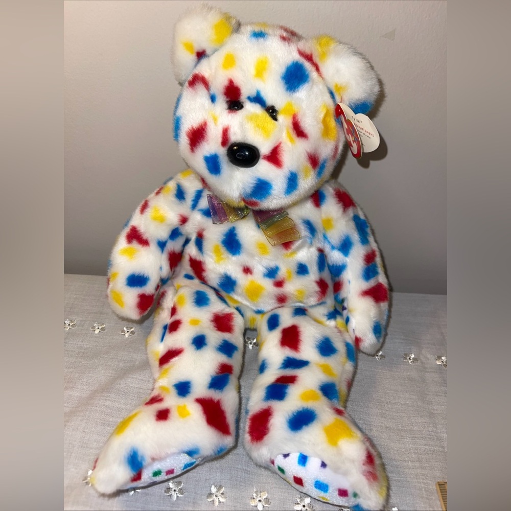 Beanie Babies Ty 2K 12” confetti bear‎ 1999 Retired edition teddy bear plush